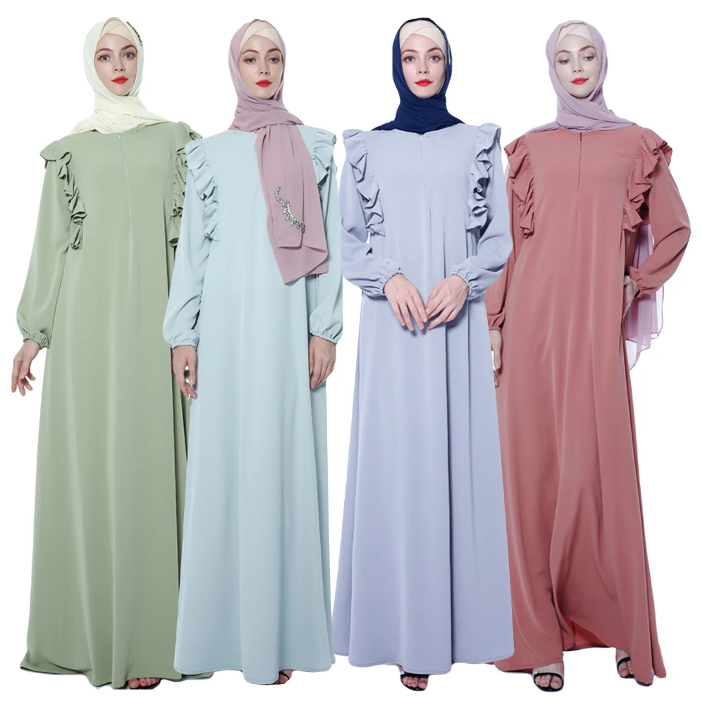 "Женское длинное платье макси с оборками, мусульманское платье, абайя на молнии спереди, одежда для кормления грудью, Исламская одежда с длин..."