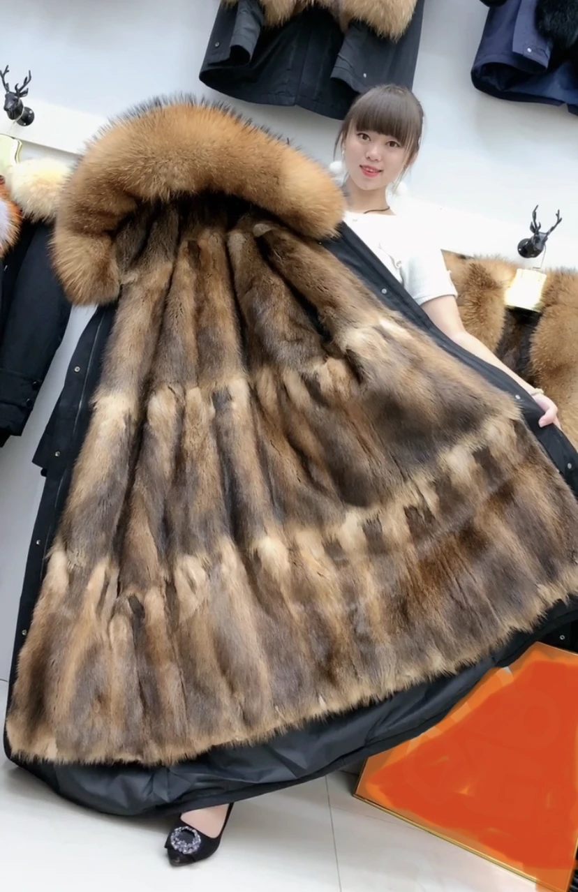 2020 парка из натурального меха енота со съемной подкладкой повседневная меховая