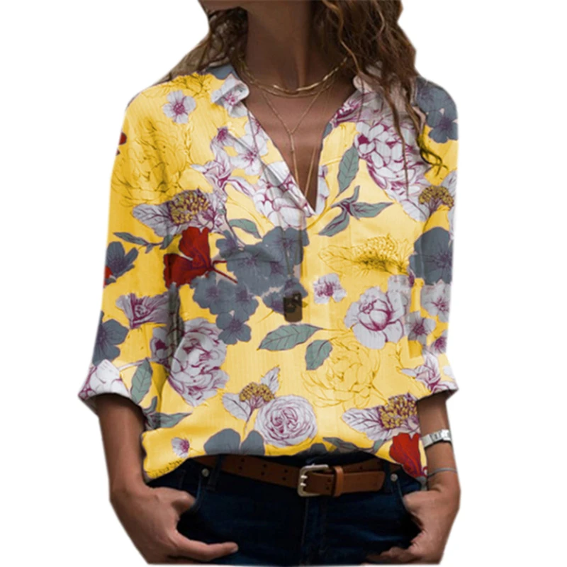 New shirt casual large size all-match women's shirt temperament long-sleeved shirt printed top ladies blouse women  shirt