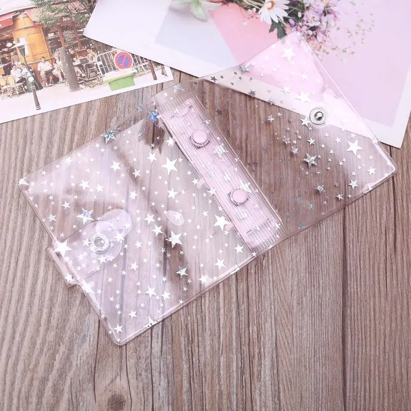 

Transparent Star 3Holes Mini PVC Loose Leaf Binder Notebook File Folder Cover Creative Planner With Back Pocket Diary Stationery