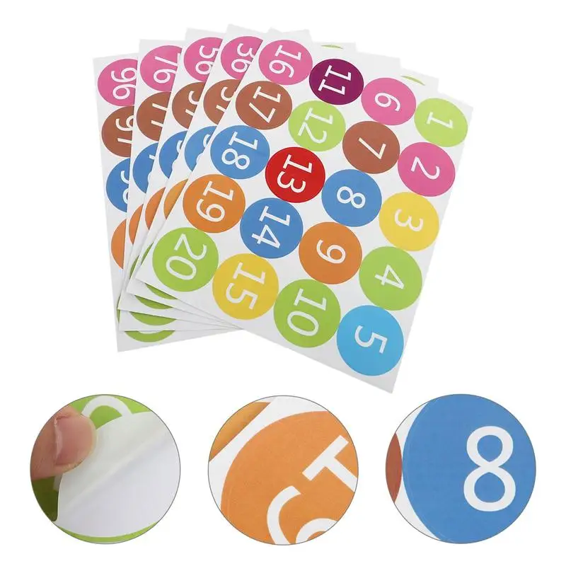 

5 Sheets Colorful Round Number Stickers Self-adhesive Waterproof Number Pasters