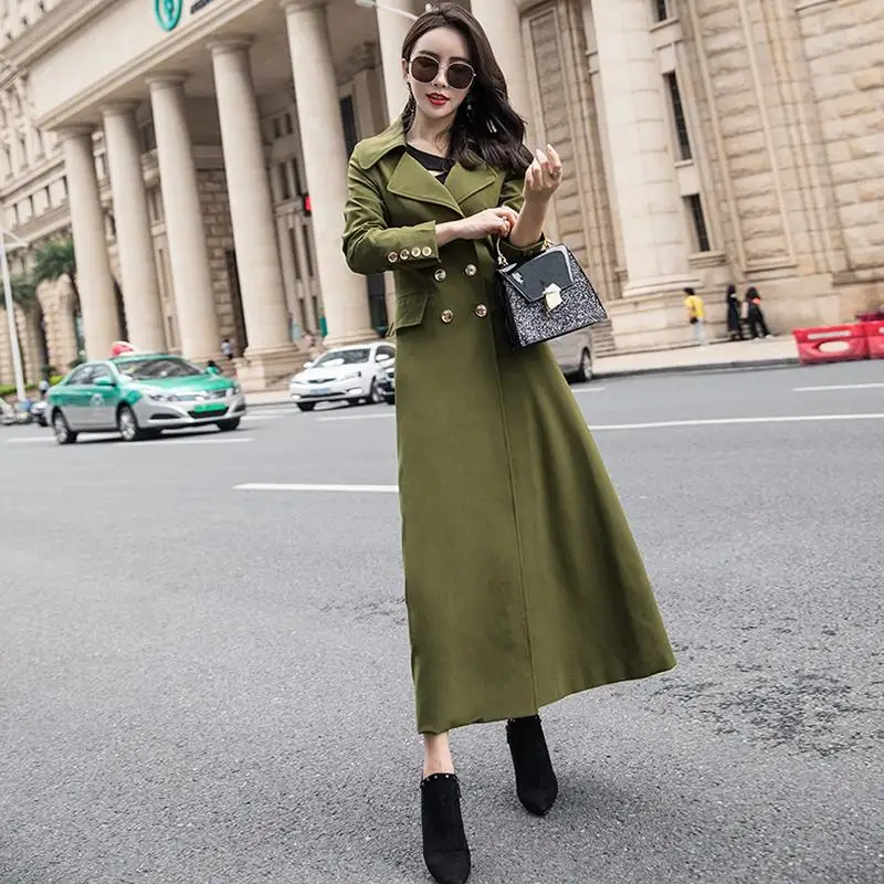 

Women 2020 Autumn Winter Slim Casual Long Trench Coat Female Double Breasted Windbreakers New Fashion Elegant Long Outwear R43