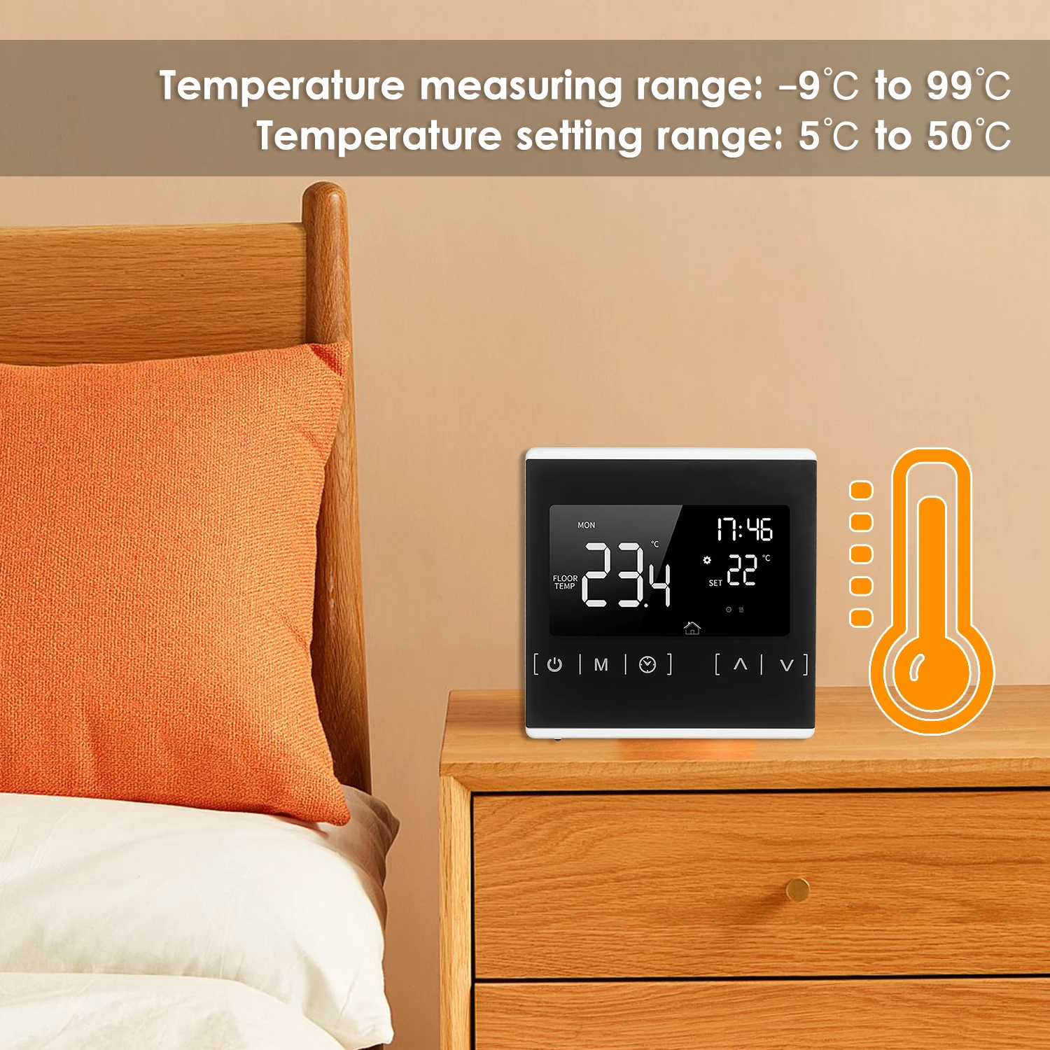 

New Touchscreen Thermostat for Home Programmable Electric Water Heating System AC 85-250V Temperature Controller Heat Only