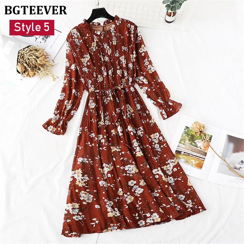 Женское шифоновое платье с воротником-стойкой свободное плиссированное