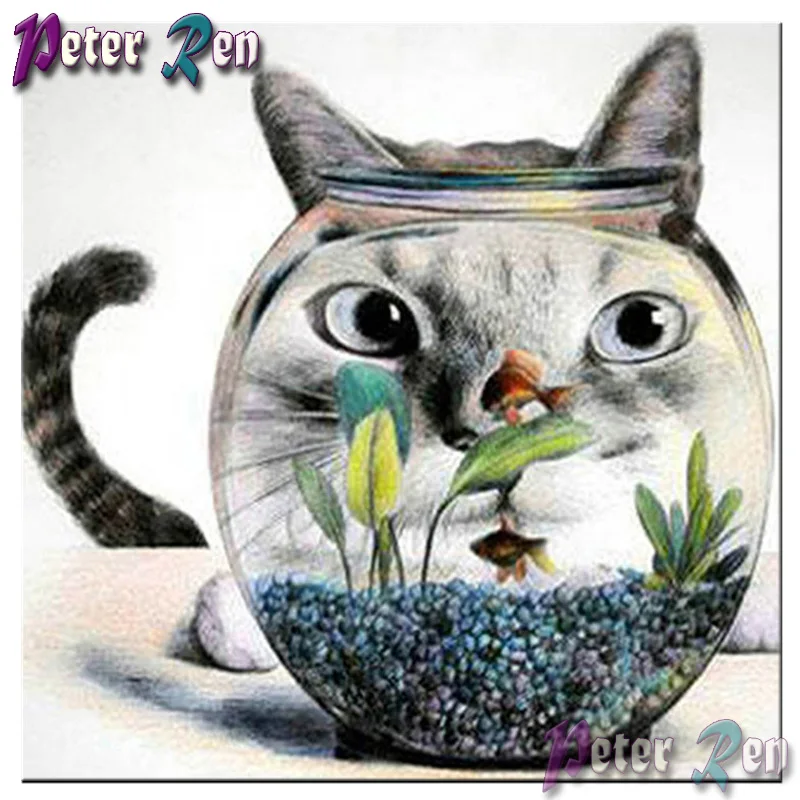 

5d Animal cat and goldfish Diamond Painting DIY full Square\Round Rhinestone Embroidery Mosaic picture modern home decoration