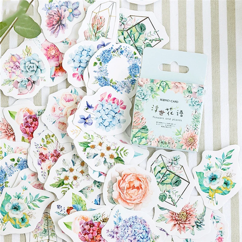 

46pcs Cute Flower Series Paper Sticker For Album Scrapbooking Flower Stickers Flakes Stationery School Supplies Diy Diary Decor