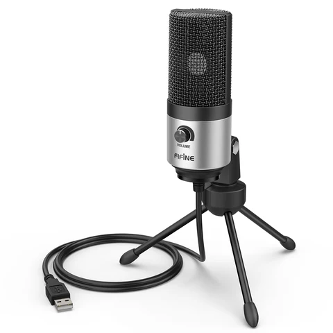 FIFINE металлический компьютерный микрофон USB MIC kit с регулятором громкости для Windows Leptop, голосовое управление для видео и аудио Recording-K669S
