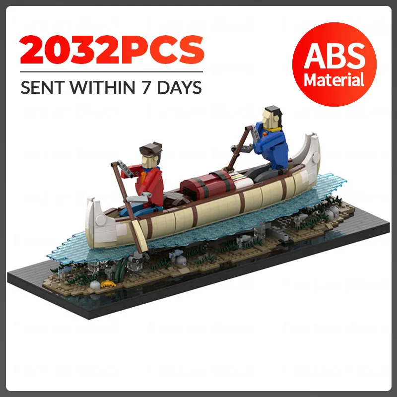 

MOC Creative Voyageurs Automaton Travelers-Paddling A Canoë Bricks Simulation Boat Building Blocks Kids Educational Toys Gifts