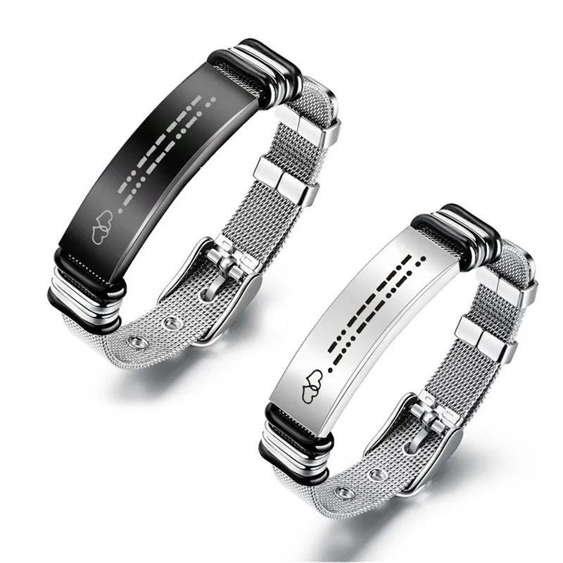 

AZIZ BEKKAOUI Stainless Steel Morse Code Bracelet FOREVER I LOVE YOU Jewelry Couple Wristband Promise Unisex Jewelry For Couple