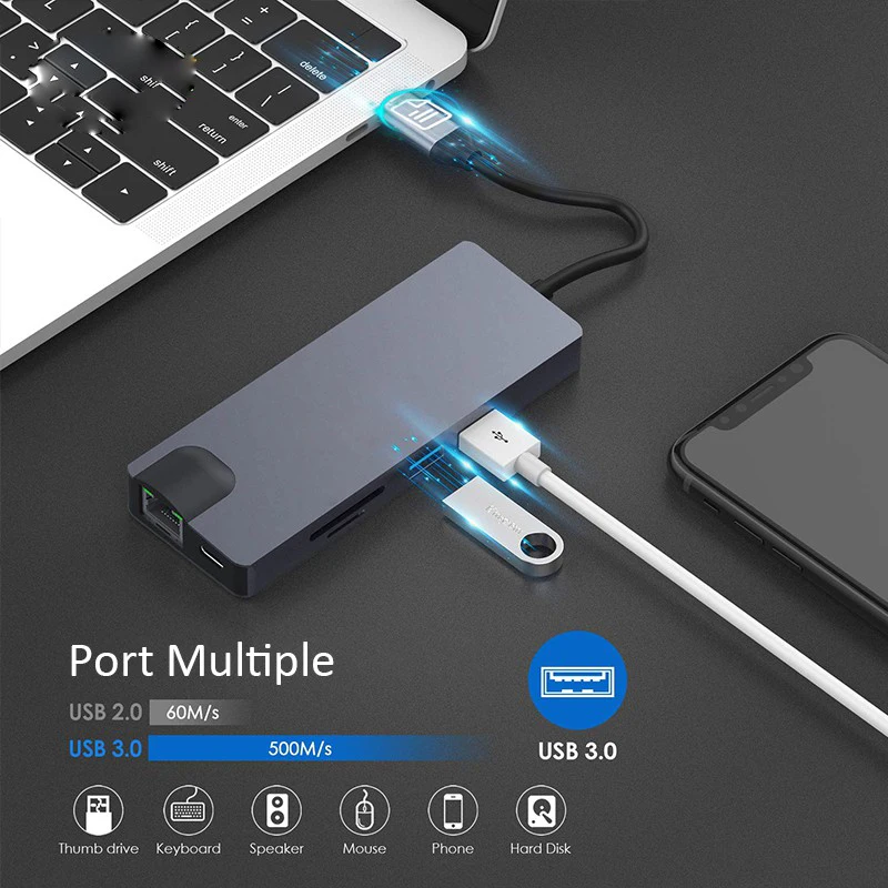 Адаптер VGA с разъемом типа C к HDMI RJ45 Lan Ethernet SD TF Type Hub USB 3 0 5 мм Jack аудио видео