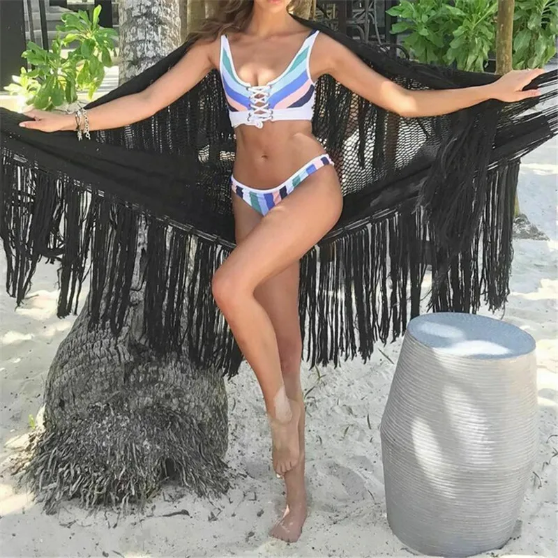 

Women Bikini Set Striped Bandage Swimsuit Summer Bathing Swimming Suit For Women Two Piece Swimwear Beach Wear Bikini Mujer