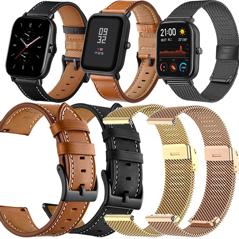 

Ремешок кожаный для Xiaomi Huami Amazfit Bip U Pro S Lite GTS 2 Mini 2e 3