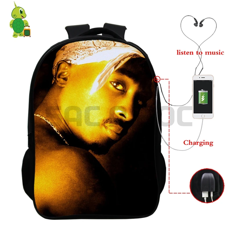 8 Известный Рюкзак с принтом Tupac, многофункциональные школьные сумки с USB зарядкой для подростков, женщин и мужчин, ежедневный рюкзак, коллекция фанатов - Цвет: 8
