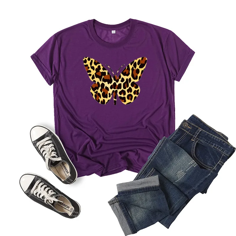

Leopard Butterfly Letter Print Women T Shirt Short Sleeve ONeck Loose Women Tshirt Ladies Tee Shirt Tops Clothes Camisetas Mujer
