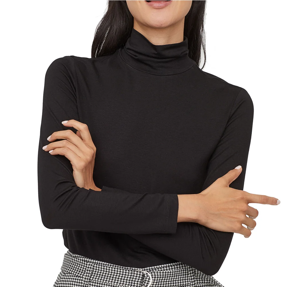 Turtleneck Long Sleeve T Shirt Women Winter Black White Slim Fit Aesthetic Vintage Vegan Angel Basic Christmas Clothes Teen girl