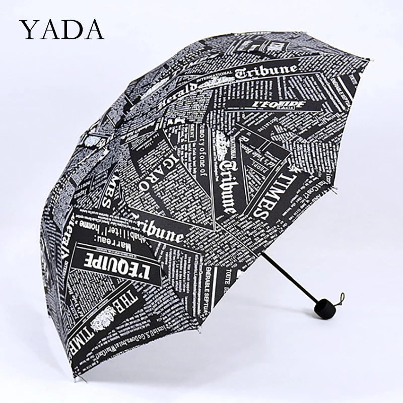 

YADA Designer English Newspaper Pattern Umbrellas Luxury Folding Rainy Umbrellas For Women Summer Custom Clear Umbrella YS200087