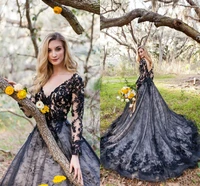 backless black weeding a line skirt bridal dress long sleeves lace decal feather evening zipper ball gowns