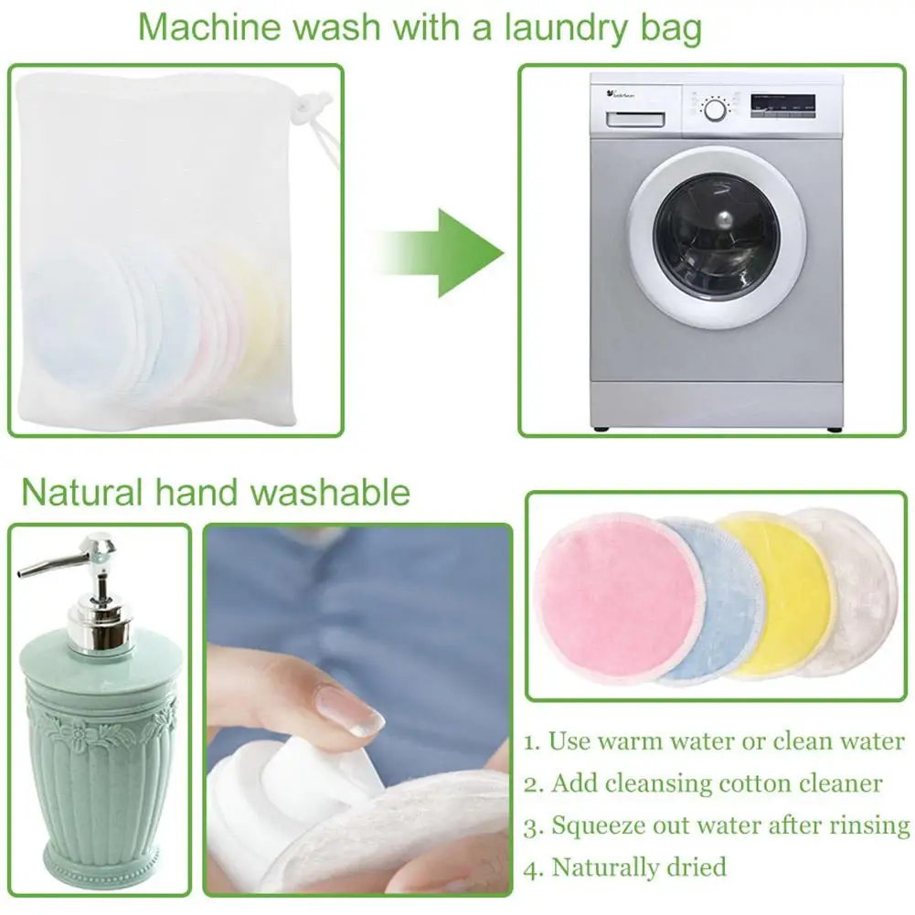 Подушечки для снятия макияжа многоразовые бамбуковые хлопковые моющиеся