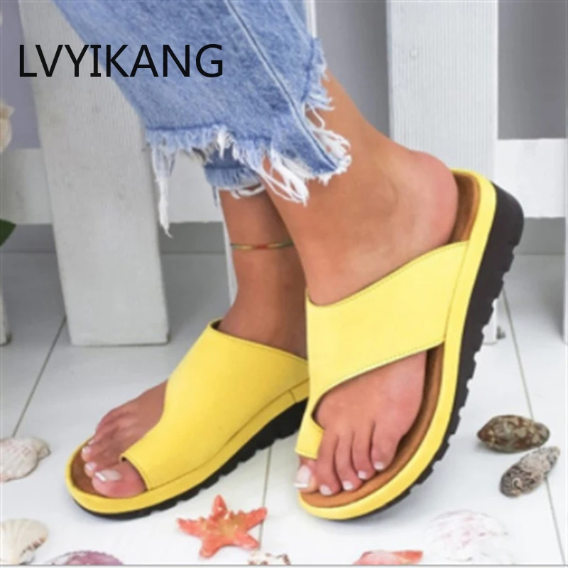 Сандалии женские ортопедические на плоской подошве повседневные шлепанцы с