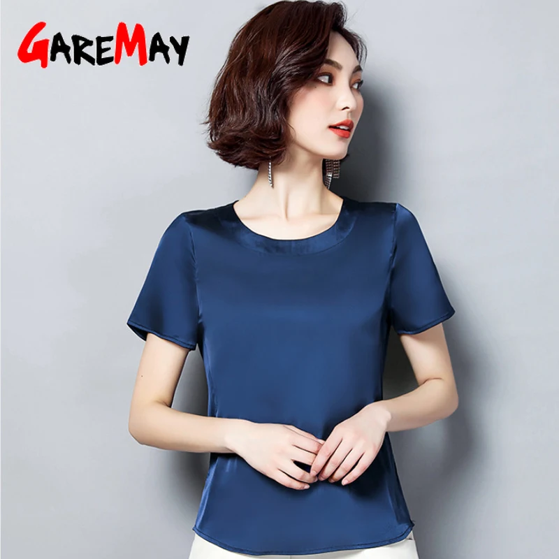 Блузка женская с коротким рукавом элегантная Базовая размера плюс атласная