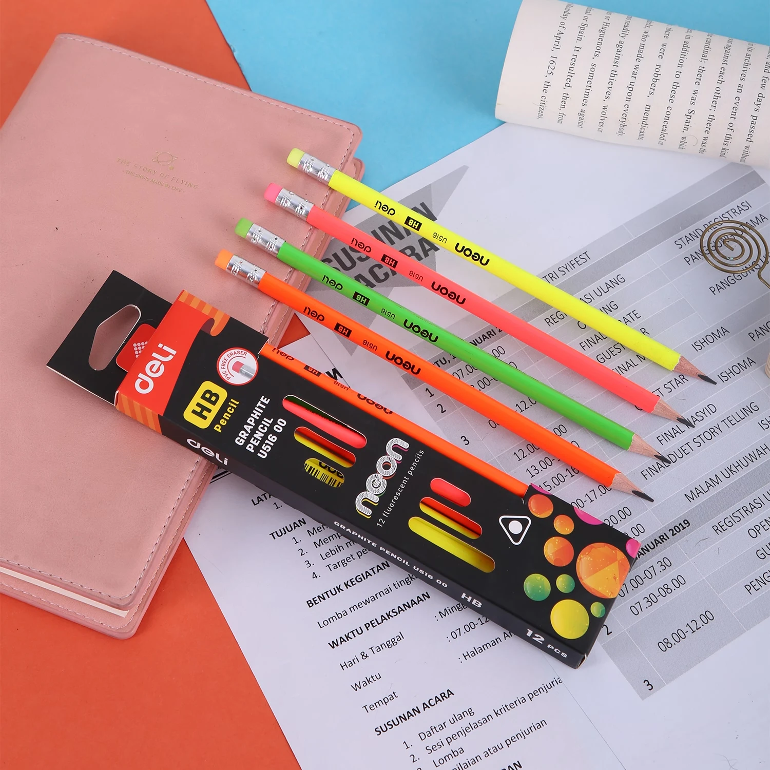 DELI графитовый карандаш яркий неоновый цвет 12 фотографий HB/2B модный студенческий
