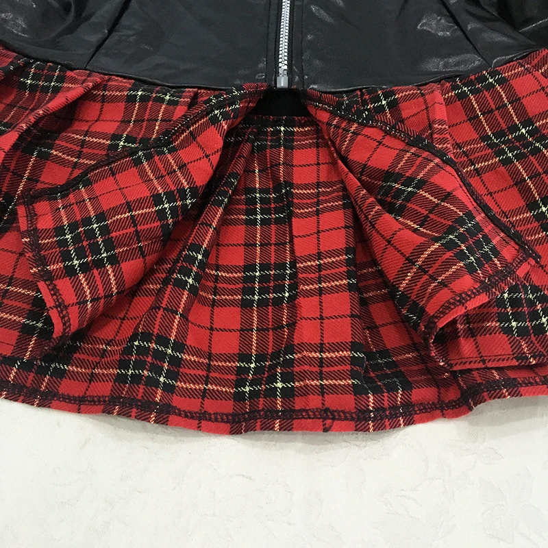 plus size women cosplay sexy cutout tights role costumes hot pu leather lingerie disfraces sexy outfit plaid skirt