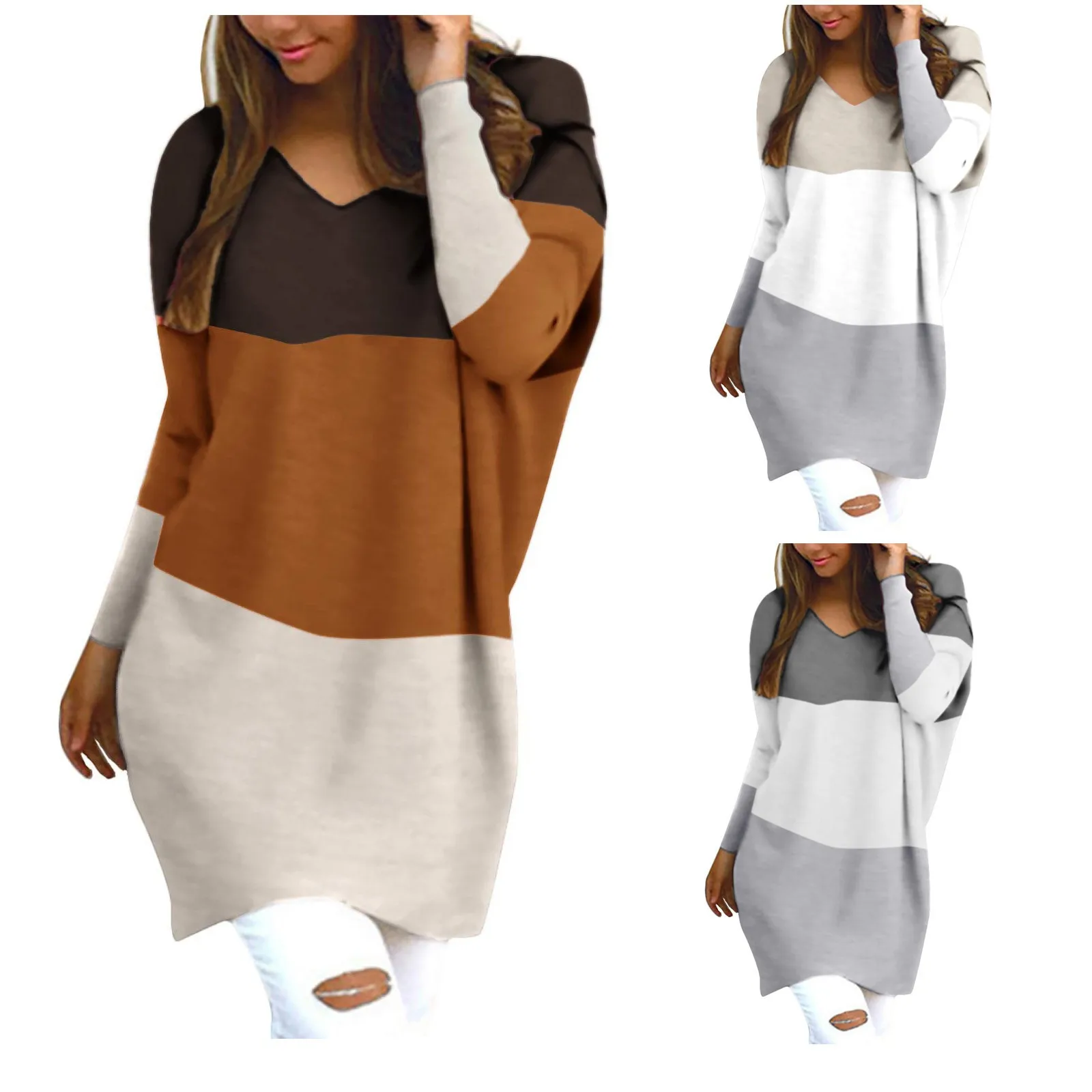 Женский Повседневный пуловер с длинным рукавом и V образным вырезом|Футболки| |