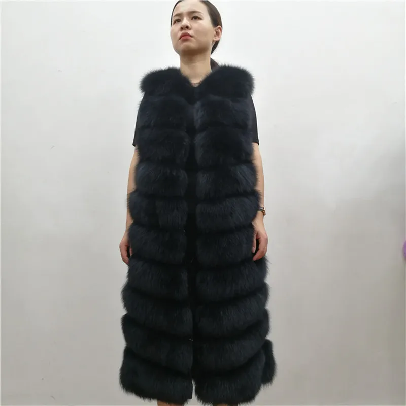 Женский Длинный Меховой жилет теплая зимняя безрукавка из натурального Лисьего