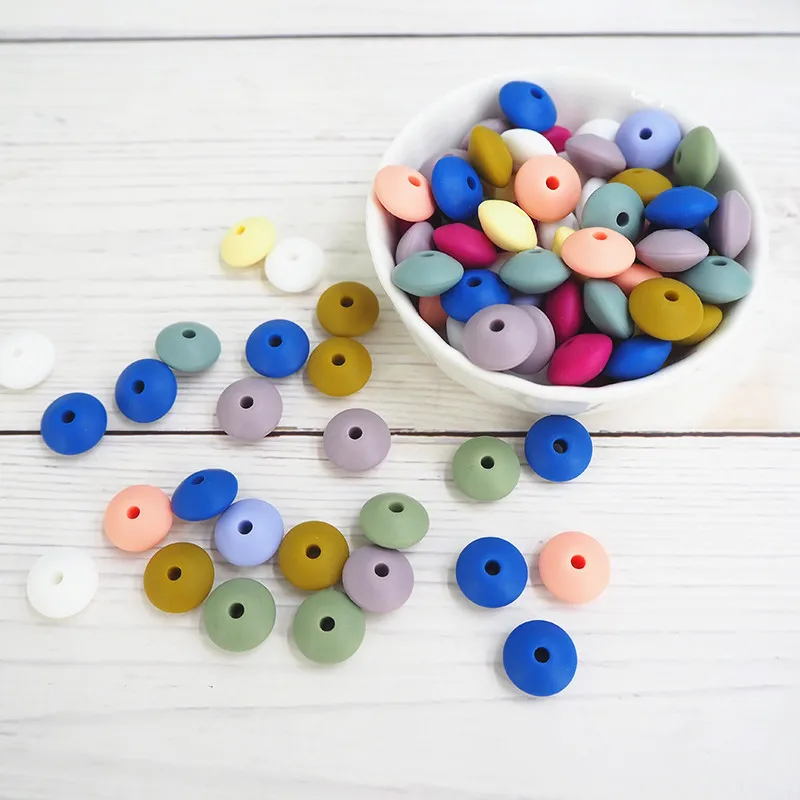 Chenkai-Cuentas de lentejas de silicona para beb&eacute;, joyer&iacute;a de chupete de lactancia, juguete colgante, cuentas sin BPA, 14x8mm, 100 Uds.-2