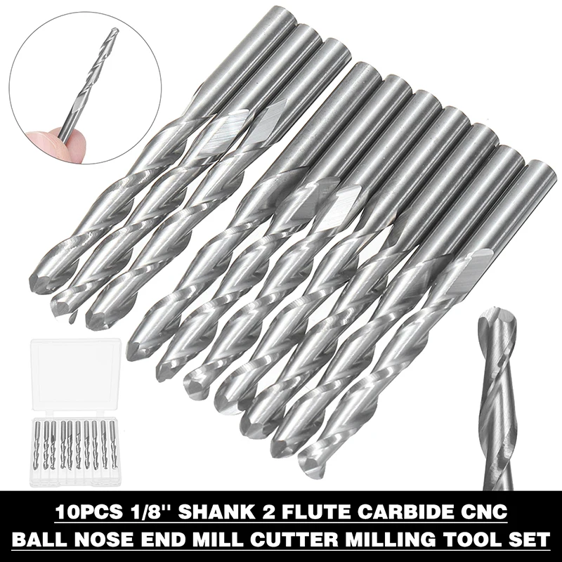 

10 шт. 1/8 ''хвостовик 2 Флейта Карбид ЧПУ спиральная сферическая Концевая фреза фрезерный инструмент набор Mayitr дерево пластмасса гравировка б...