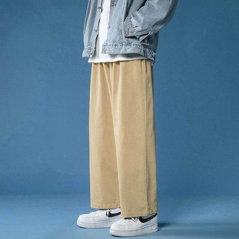 

2021 Women Pant Casual Cotton Wide Leg Pants Retro Ankle Length Elastic Waist Loose Trousers Female