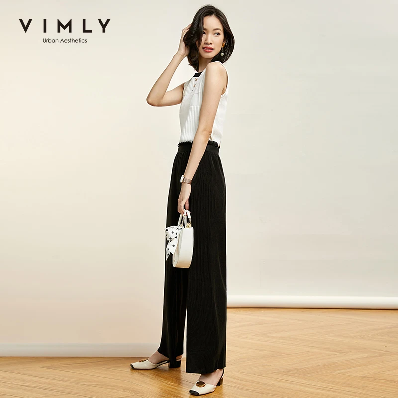 Женские офисные широкие брюки Vimly элегантные свободные тонкие повседневные с
