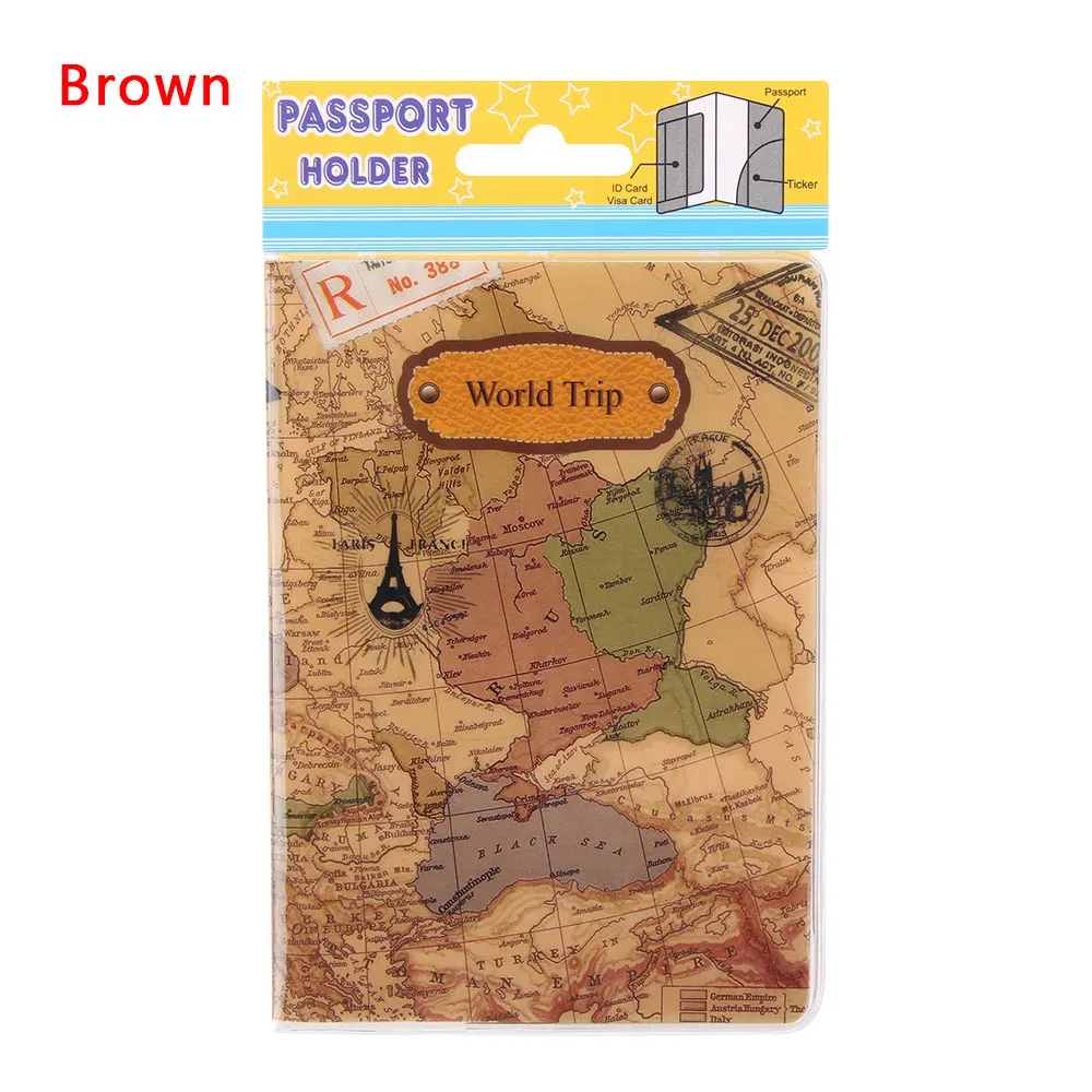 Brown 1 шт. модная карта мира, дорожная Обложка для паспорта, ПВХ держатель, Обложка для паспорта, чехол, брендовая Обложка для паспорта, папка для документов, сумка - Цвет: Brown