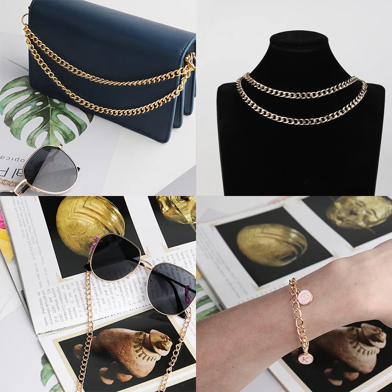 

5m/lot Glasses Bag Chain Bulk Chains Rhodium Gold Curb Cuban Link Chain Necklaces Chains For Women Men Jewelry DIY