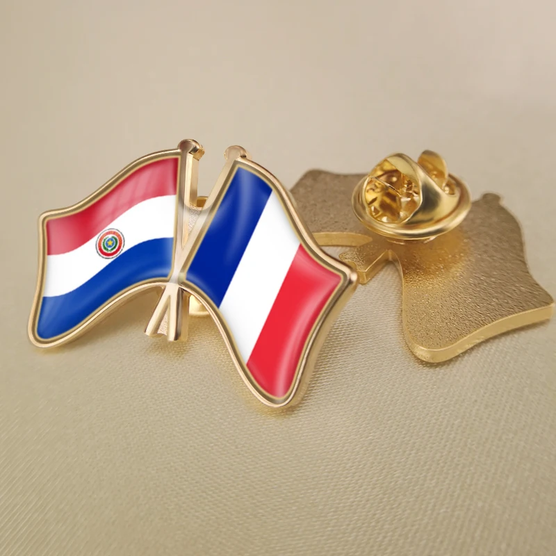 

Paraguay and France Crossed Double Friendship Flags Lapel Pins Brooch Badges