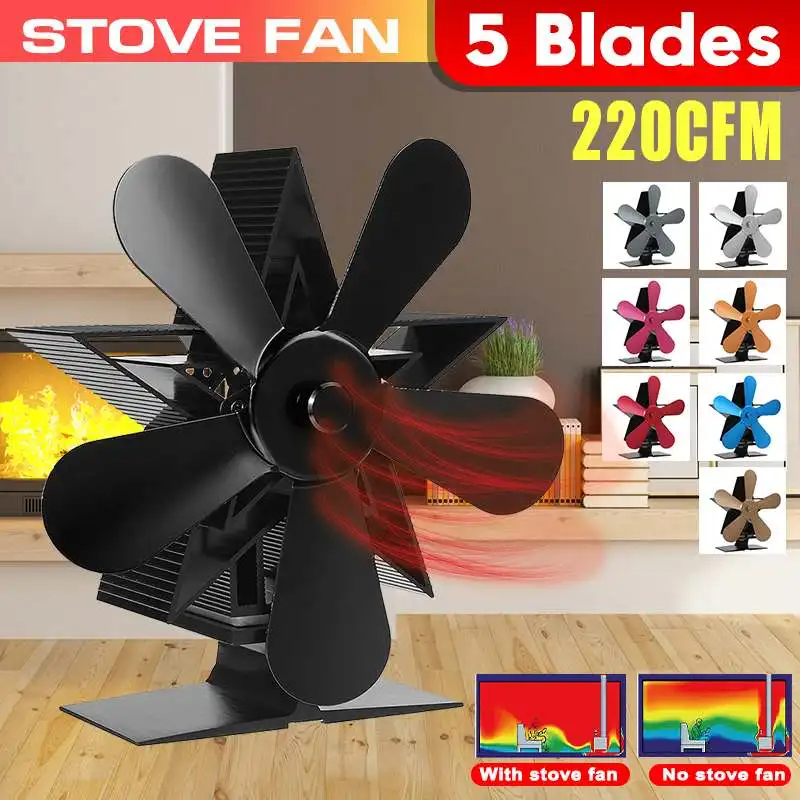 

Бесшумный вентилятор для плиты разных цветов с 5 лопастями, электрический вентилятор с питанием от тепла, деревянная горелка для дома, эффек...