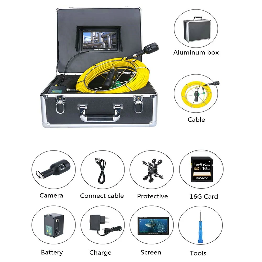 

7inch DVR 30M/50M 1080P HD Dual Camera Lens Drain Sewer Pipeline Industrial Endoscope Pipe Inspection Video Camera