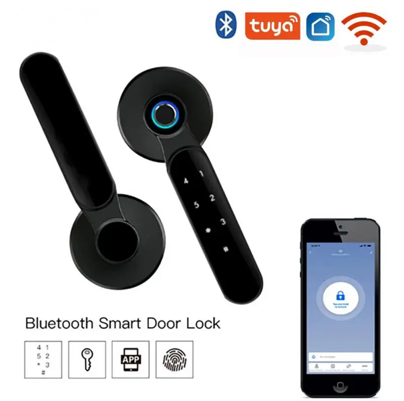 

Tuya Bluetooth-compatible Lock Smart Home Door Lock with Alexa Google Home Biometric Fingerprint Lock Electric Handle Lock