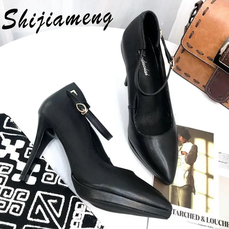 

Top leather fashion fashion women's heel shoes 2021 spring new fashion single shoes leather high heels women's shoes