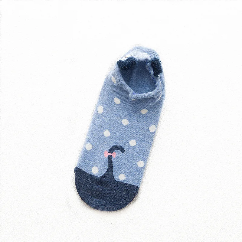 Blue Cat Новые весенне-летние женские неглубокие невидимые носки-тапочки, Хлопковые женские носки-башмачки с рисунком кота, нескользящие носки - Цвет: Blue Cat