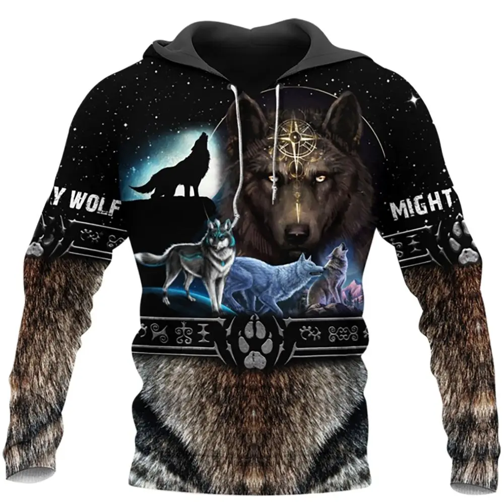

Spring And Autumn Fashion Men's Hoodie Street Trend Wolf Pattern Pattern Casual Comfortable All-match Loose Oversized Hooded Top