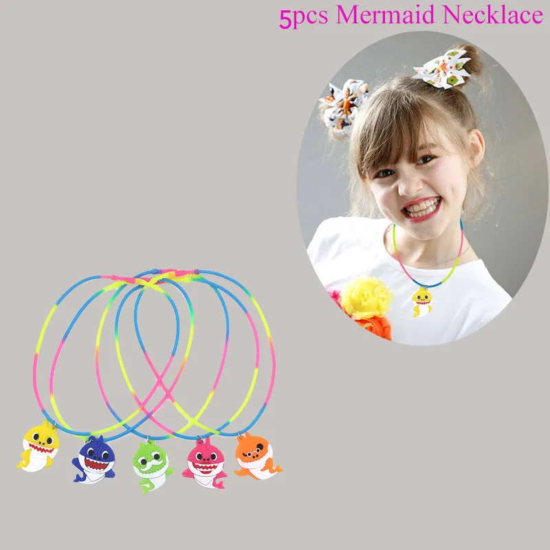 

5pc/set Ocean Shark Theme Party Toys Little Shark Necklace Gift Kids 1st Birthday Party Supplies Baby Shower Shark Animal Decor