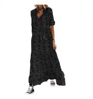 

Summer Women Skull Print Dress Punk Casual Loose Long Sleeve Tassel Drawstring Party Shirt Dress Plus Size Female Vestidos