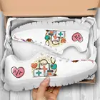 ELVISWORDSНовинка 2020 года; Модная женская повседневная обувь на плоской подошве; Милые кроссовки с рисунком для медсестер; Удобная обувь для медицинского работника