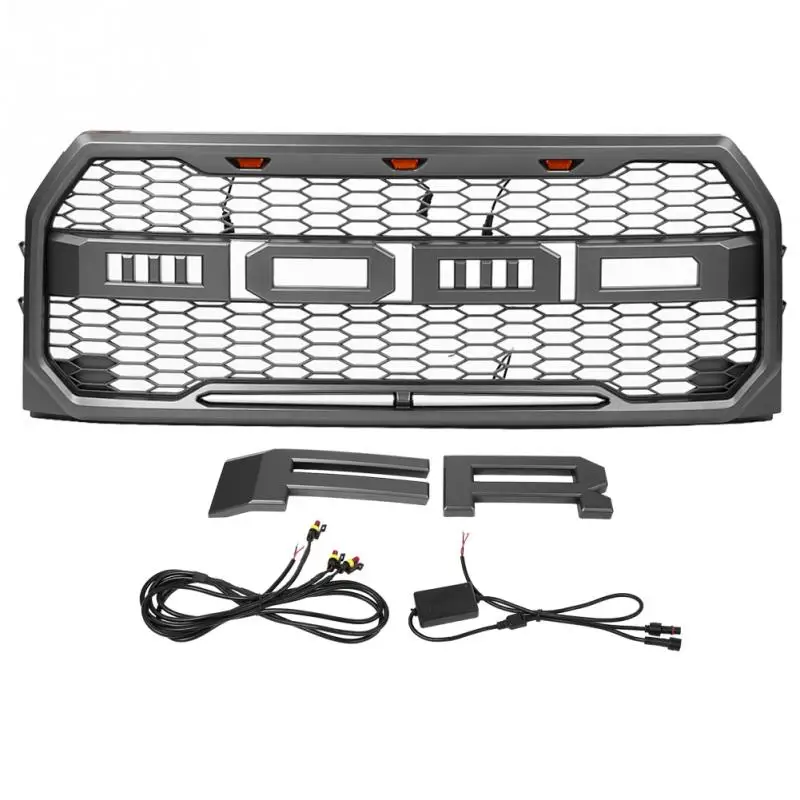 

For Ford F-150 2015-2017 Raptor Style Conversion Front Bumper Hood Grille Grill Daytona Gray Car Accessories