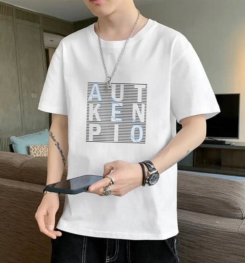 

2021 New Summer Men Cotton Male Tops Casual Short Sleeves Round neck T shirts