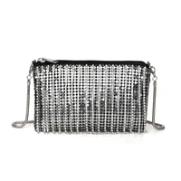 womens alloy silver sequin rhinestone tassel metal texture mesh chain messenger bag personalized fashion banquet shoulder bag