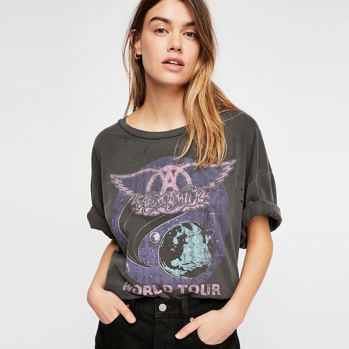 

Boyfriend Planet Print Tee Women 2020 O neck Short Sleeve Casual Shirts Tops Summer Loose Vintage Graphic Tees T Shirt Blusa