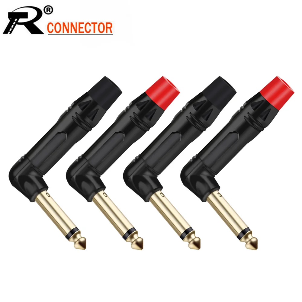 

10PCS Right Angle 6.35MM Mute Silent Plug 2Poles Mono 6.35MM Wire Connector Gold Plated 1/4 Inch Microphone Guitar MIC Connector