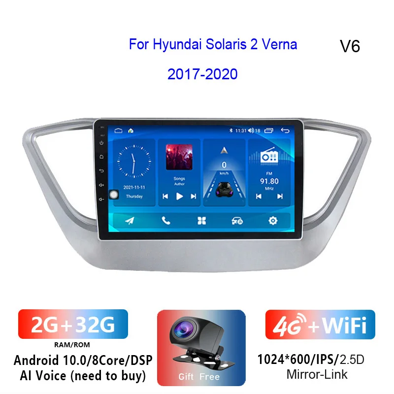 Автомагнитола Roadwise 2 din Android 12 для Hyundai Solaris Verna 2017 2018 2019 2020 Carplay автомобильный